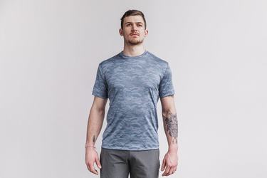 Nobull Lightweight Textured Men's T Shirts Blue Camo | Australia (XV0294)